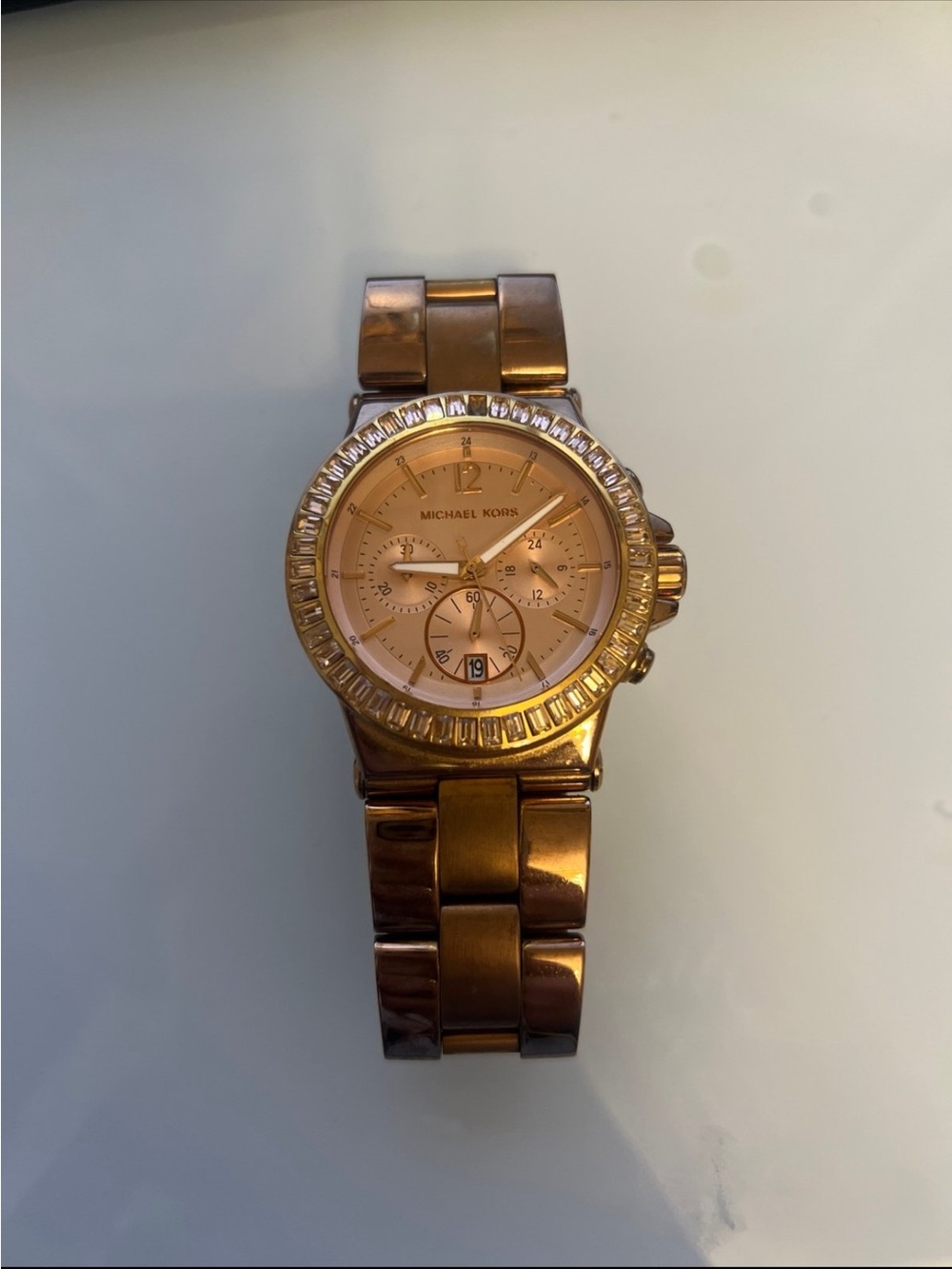 Michael Kors Rose Gold Tone Crystal-Trim Chronograph Bracelet Watch